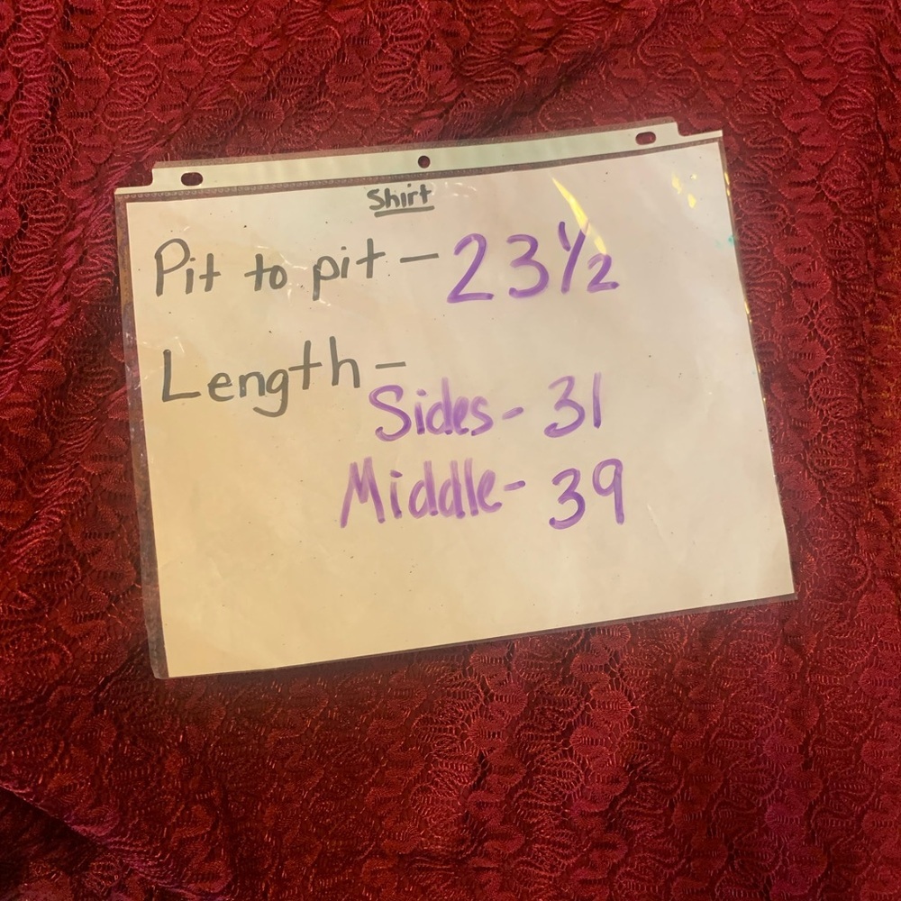 Indigo Soul Top 2XL Burgundy Shark bite Tunic Lined Lace Overlay 3/4 Lace Sleeve - Picture 7 of 9
